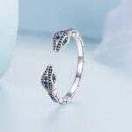 Vintage 925 Sterling Silver Green Eyed Double Snake-head Adjustable Ring (Size 5-7)