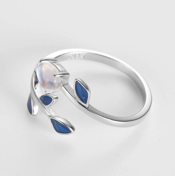 Exquisite 18K 925 Sterling Silver Moonstone Charm Adjustable Leaf Ring (Size 6-9) - Image 3