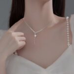 Exquisite 18K 925 Sterling Silver Star Cross Tassel Choker