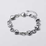 Authentic 18K 925 Sterling Thai Silver Romantic Heart Twist Ring Bracelet