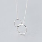18K 925 Sterling Silver Double Interlock Circle Pendant Necklace