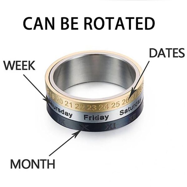 8mm Titanium Steel Cool Creative Calendar Rotation Ring - Image 4