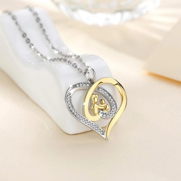 Exquisite 925 Sterling Silver Mother & Child Two Toned Zircon Heart Pendant