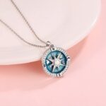 18K 925 Sterling Silver Rotatable Inspirational Zircon Compass Pendant Necklace