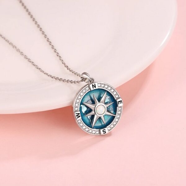 18K 925 Sterling Silver Rotatable Inspirational Zircon Compass Pendant Necklace