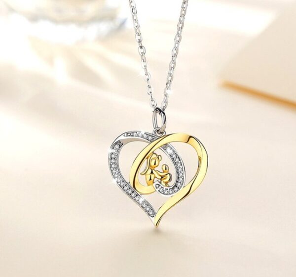 Exquisite 925 Sterling Silver Mother & Child Two Toned Zircon Heart Pendant - Image 3