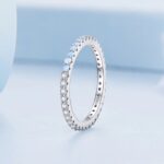 Platinum 925 Sterling Silver Semi-Pave Blue Opal + Dazzling Zircon Eternity Band