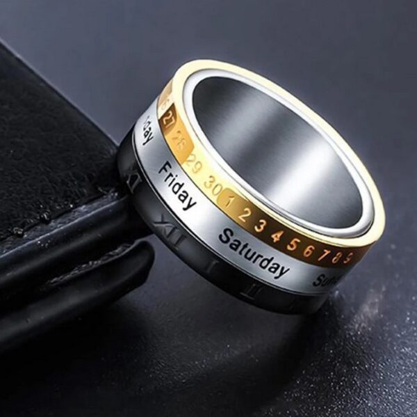 8mm Titanium Steel Cool Creative Calendar Rotation Ring