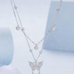 Platinum 925 Sterling Silver Double-Layer Tassel Butterfly Pendant Necklace