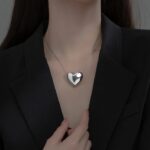 Genuine 18K 925 Sterling Silver Romantic Heart Pendant Choker