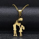Stainless Steel Mom Loves Baby & Daughter Pendant Necklace