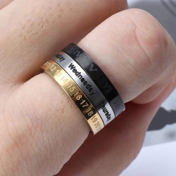 8mm Titanium Steel Cool Creative Calendar Rotation Ring - Image 2