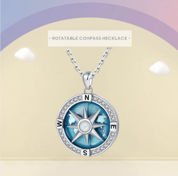 18K 925 Sterling Silver Rotatable Inspirational Zircon Compass Pendant Necklace - Image 4