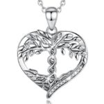 925 Sterling Silver Tree of Life Elegant Heart Zircon Pendant Necklace