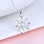 Genuine 925 Sterling Silver Elegant Opal Nautical Compass Pendant Necklace
