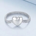 Platinum 925 Sterling Silver Elegant Heart Stylish Link Ring