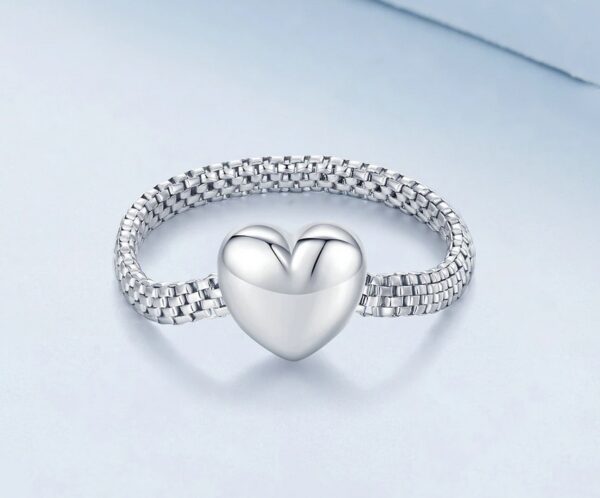 Platinum 925 Sterling Silver Elegant Heart Stylish Link Ring