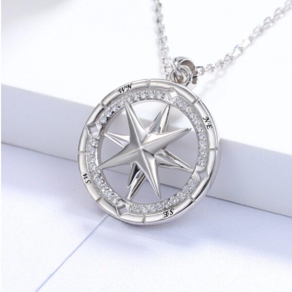 18K 925 Sterling Silver Follow Your Dream Rotation Star Compass Pendant Necklace