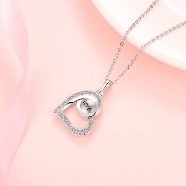 18K 925 Sterling Silver Forever Love Cremation Urn Heart Pendant Necklace - Image 3