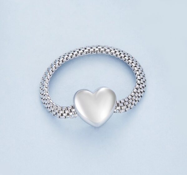 Platinum 925 Sterling Silver Elegant Heart Stylish Link Ring - Image 3