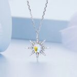 Platinum 925 Sterling Silver Starburst Moonstone Zircon Pendant Necklace