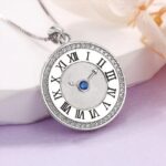 Authentic 18K 925 Sterling Silver Roman Numerals Frosted Clock Pendant