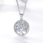 Genuine 925 Sterling Silver Mother of Pearl Tree of Life Zircon Pendant Necklace