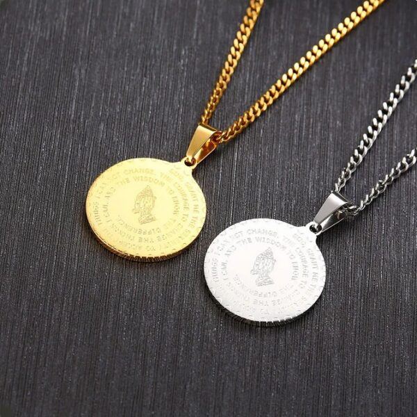 316L Stainless Steel Double-Sided Serenity + Our Father Prayer Pendant Necklace - Image 3