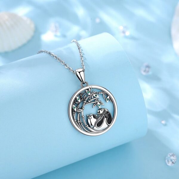 Elegant 925 Sterling Silver Zircon Bamboo Mother & Cub Panda Pendant Necklace - Image 2