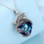 Vintage 925 Sterling Silver Authentic Austrian Crystal Heart Dragon Pendant