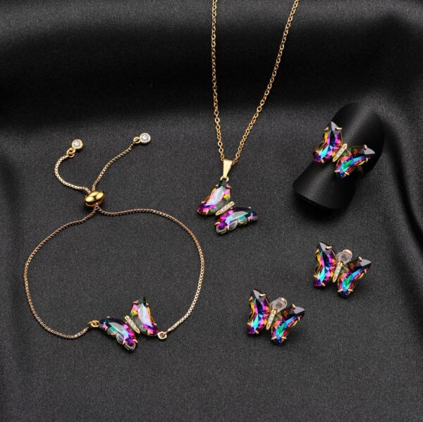 Exquisite IP Gold Stainless Steel Mystic Colorful Butterfly Jewelry Set