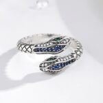 Exquisite 925 Sterling Silver Retro Texture Adjustable Snake Ring (Size 6-9)