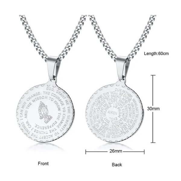 316L Stainless Steel Double-Sided Serenity + Our Father Prayer Pendant Necklace - Image 2