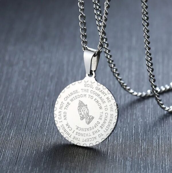 316L Stainless Steel Double-Sided Serenity + Our Father Prayer Pendant Necklace