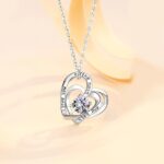 Elegant 925 Sterling Silver Heart 2 Heart Zirconia Pendant Necklace