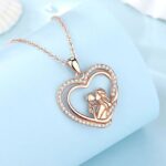 Exquisite 18K 925 Sterling Silver Mother & Child Twisted Heart Zircon Pendant