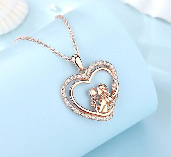 Exquisite 18K 925 Sterling Silver Mother & Child Twisted Heart Zircon Pendant