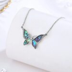 Exquisite 925 Sterling Silver Natural Abalone Crystal Butterfly Pendant Necklace
