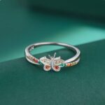 Elegant 925 Sterling Silver Creative Rainbow Zirconia Butterfly Ring