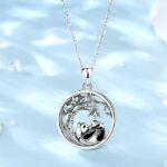 Elegant 925 Sterling Silver Zircon Bamboo Mother & Cub Panda Pendant Necklace
