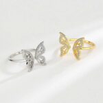 Exquisite Sterling Silver Plated Zirconia Hollow Butterfly Adjustable Ring (Size 7-9)