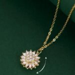 Stainless Steel Retro Charm Dazzling Sunflower Rotation Pendant Necklace