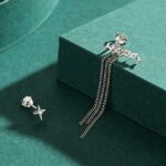 Genuine 925 Sterling Silver Star Stud "HAPPY" Times Long Tassel Chain Earrings