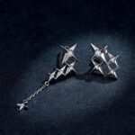Exquisite Platinum 925 Sterling Silver Zircon Star Alignment Chain Stud Earrings