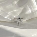 Creative Sterling Silver Plated Triple Star Zirconia Tassel Adjustable Ring (Size 6-8)