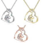 Kids Lovely Unicorn Heart Crystal Rainbow Pendant Necklace