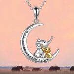Silver Plated Mother & Baby Elephant Moon Charm Pendant Necklace
