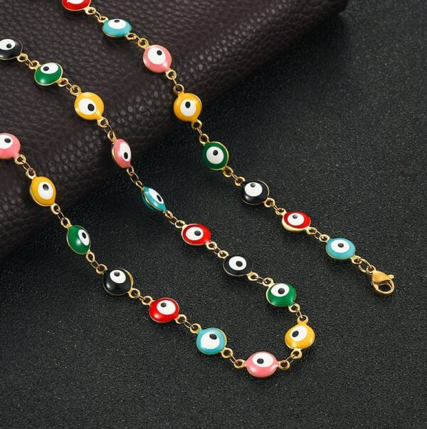 316L Stainless Steel Colorful 6mm Lucky Eye Charm Necklace/Bracelet - Image 2