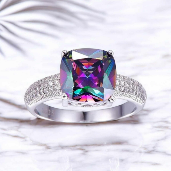 Luxury S925 Sterling Silver 5.6CT Rainbow Fire Mystic Topaz Gemstone Ring - Image 4