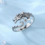 Retro 925 Sterling Silver Temperament Dragon Adjustable Ring (Size 7-9)